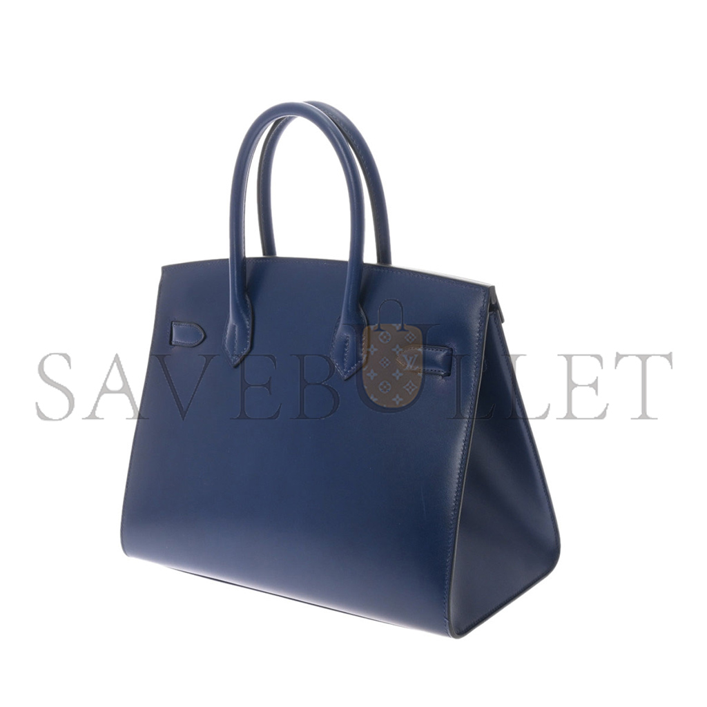 HERMES MASTER BIRKIN 30 BOX LEATHER SAPPHIRE BLUE SILVER BUCKLE H029283CK81 (30*23*15cm)